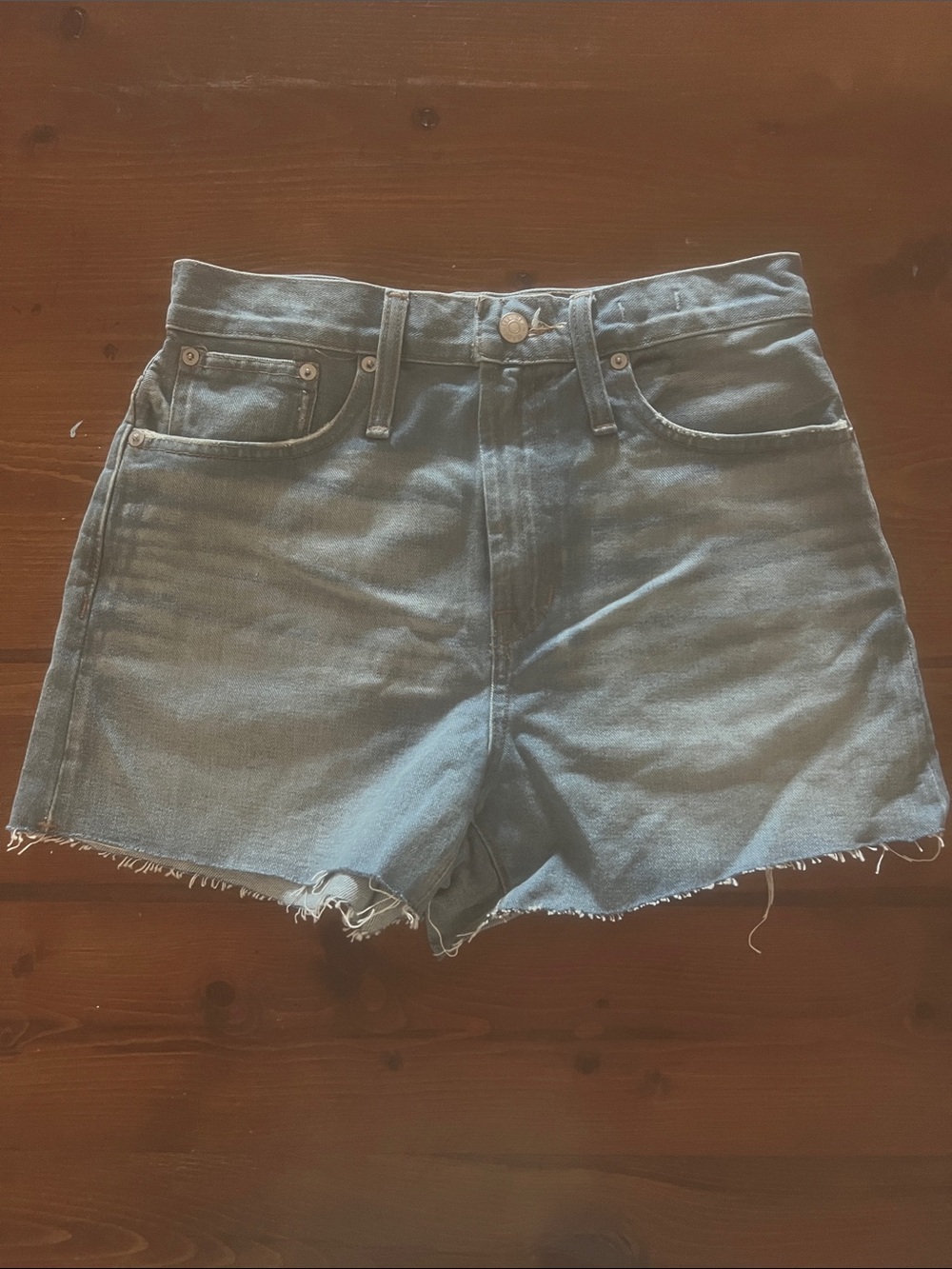 Madewell Light Blue High-Rise Raw Hem Denim Shorts